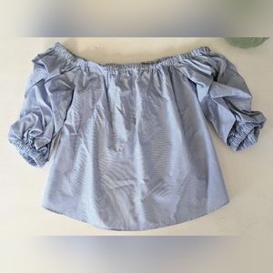 Blue and white stripped off-the-shoulder blouse